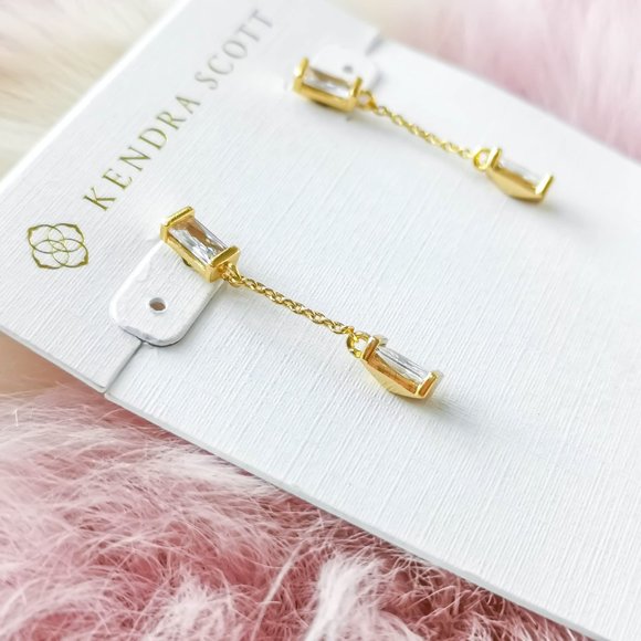 Kendra Scott Gold Juliette White Crystal Drop Earrings - Picture 2 of 3